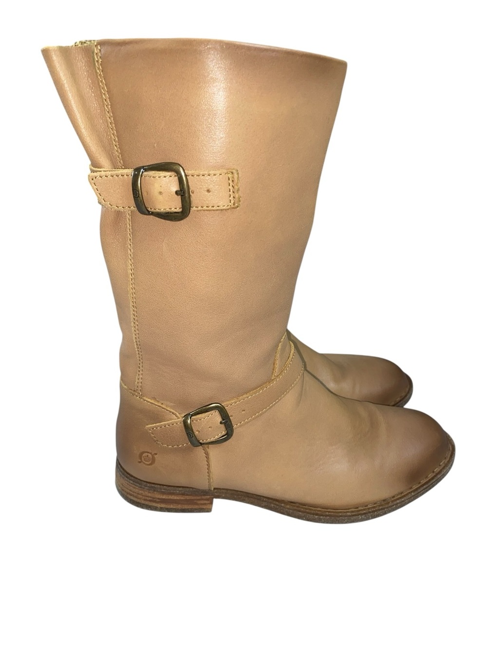 Born Delano Tan Leather Mid-Calf Zip Boots Tan Leather Size 8 Buckle Rugged Boho